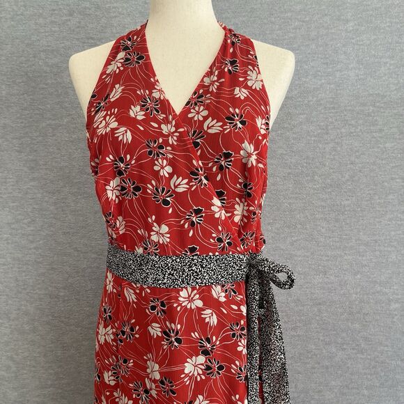 Cato Floral Asymmetrical Ruffle Wrap Dress 16 16W Red Black Cottagecore Romantic - Picture 2 of 14